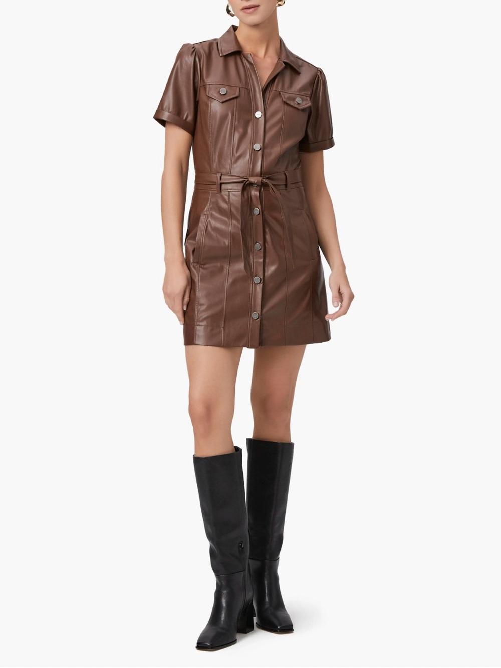 PAIGE Amina Brown Faux Leather Mini Dress, Size S, NWT